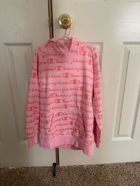 Champion Pink Logo Print Hoodie Girls XL